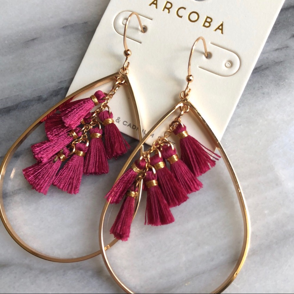 Teardrop tassel earrings pink and gold tone NWT - Picture 5 of 7